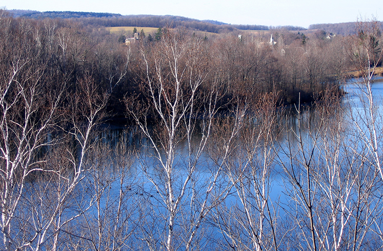 View of Lake Paran from The Robert Frost Trail -- looking west toward the Park-McCullough House and The Mile-Around Woods.