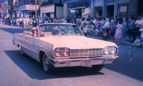 North Bennington Fire Department Auxiliary in Battle Day Parade, probably 1968, with Barbara Buxbaum in front passenger seat