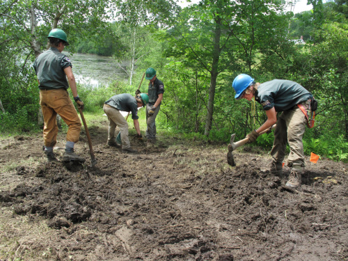 Youth Conservation Corps team at work on the trail