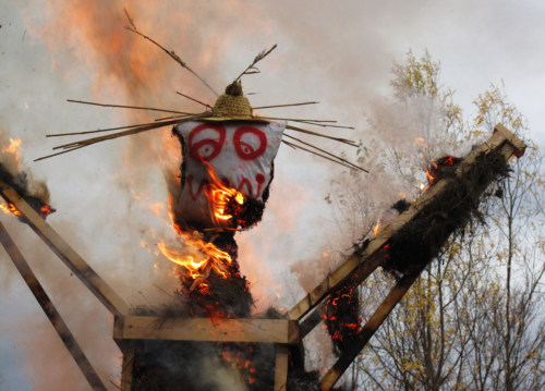 Burning man after Halloween parade, 2010.