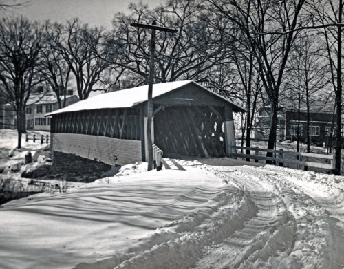 Burt Henry bridge in winter, c1940s.