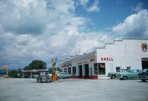 Ford and Shell, Depot Street by the Roaring Branch Bridge, Bennington.